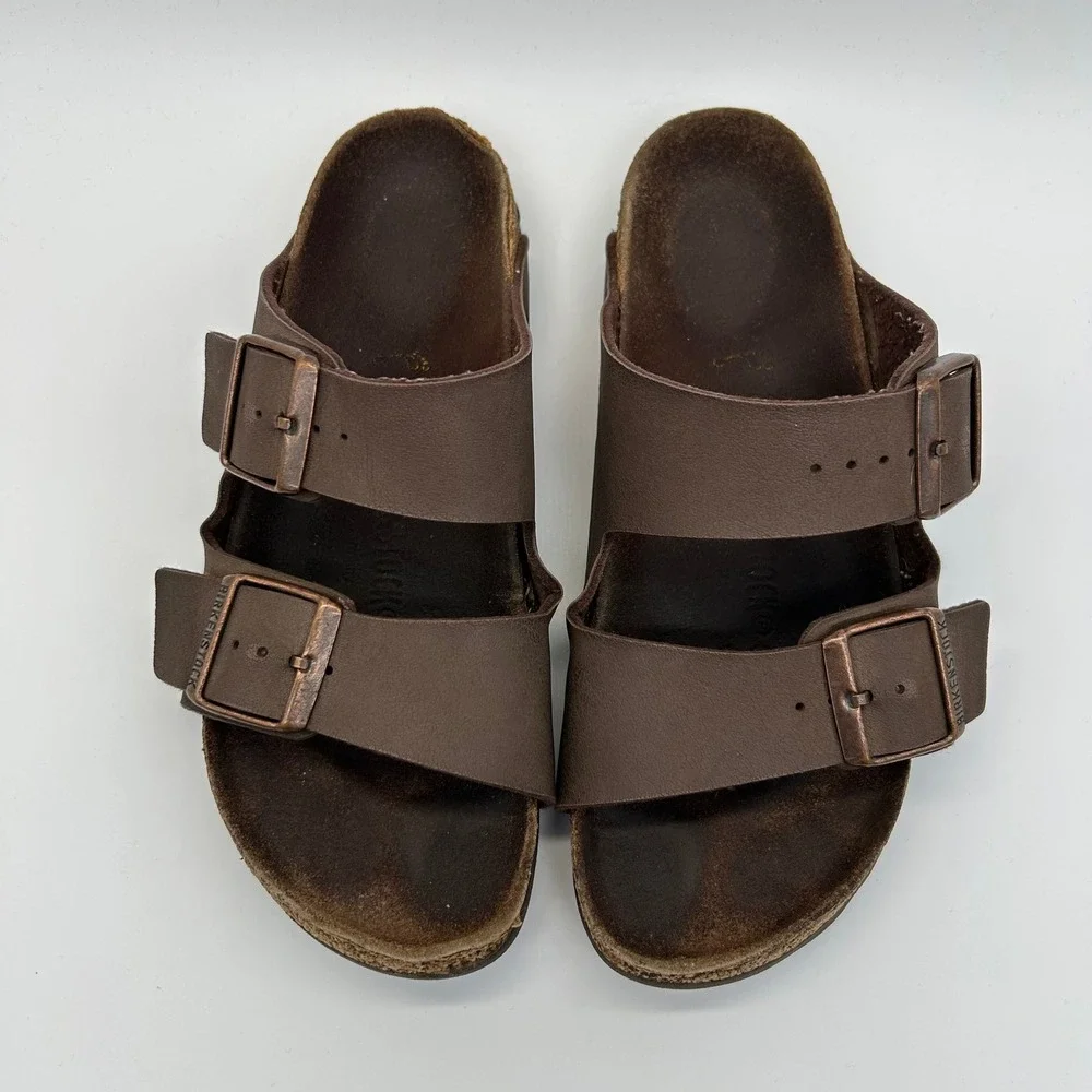 Birkenstock Arizona Sandals Womens 37 Brown Birko-Flor Two Strap Slide Comfort